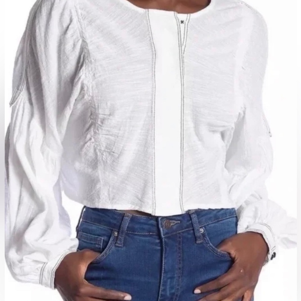 Free people Lightweight White Cropped Button shirt